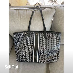 Tory Burch Gemini Link Tote Black & White Chain-Link Design Women's Bag